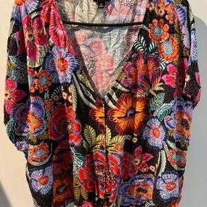 Torrid Red and Orange Floral Relaxed Blouse